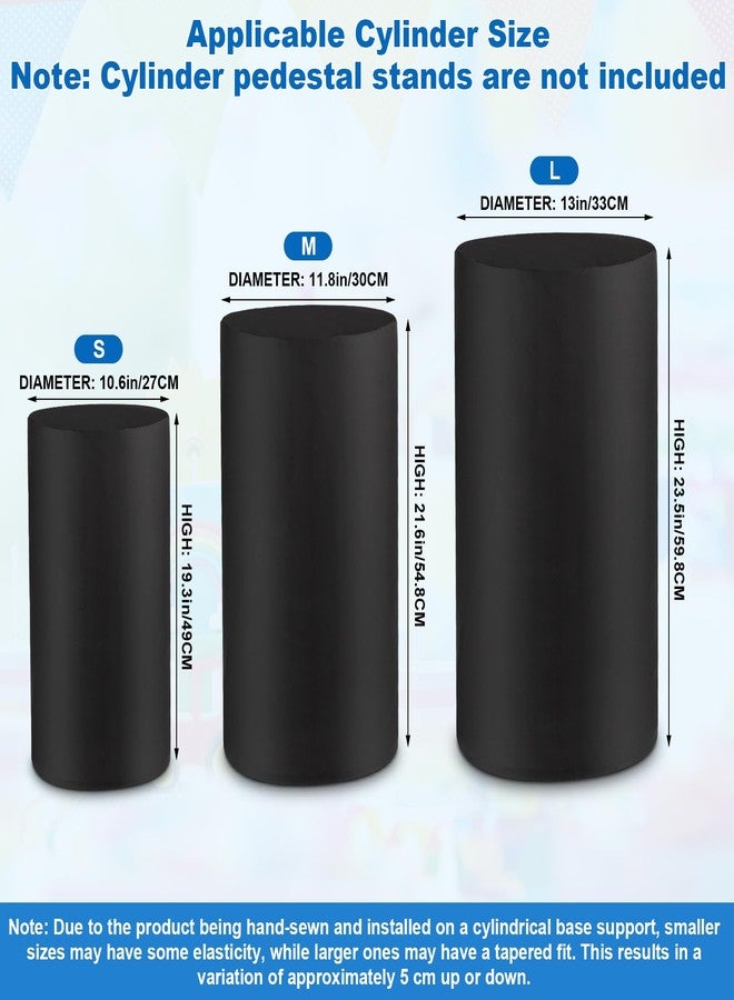 MEKOTRIN Cylinder Pedestal Covers, Set of 3 Spandex Display Cylinder Covers, Only Elastic Cloth Plinth Pillar Cover for Birthday Party Wedding Baby Shower Dessert Tables Decor(S+M+L, Black) - Image 2